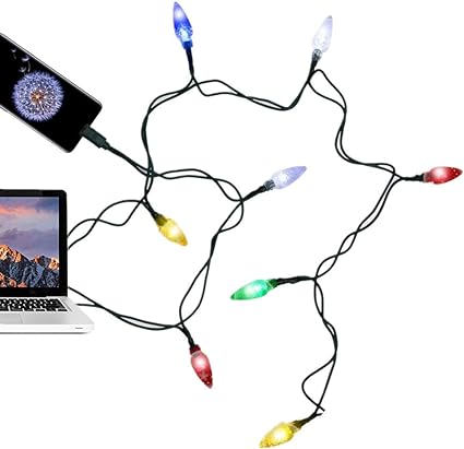 LED Christmas Lights Type C Cable, USB and Bulb USB C Charger Charging Cable 50Inch 10LED Multicolor Compatible with Samsung Galaxy S10  S10E S9 S8 Plus Note 10 9 8,Moto Z,LG G8 and More (1 Pack)