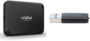 Crucial X9 1TB Portable SSD with USB-A Adapter - Up to 1050MB/s - PC and Mac, with Mylio Photos  - USB-C 3.2 External Solid State Drive - CT1000X9SSD902