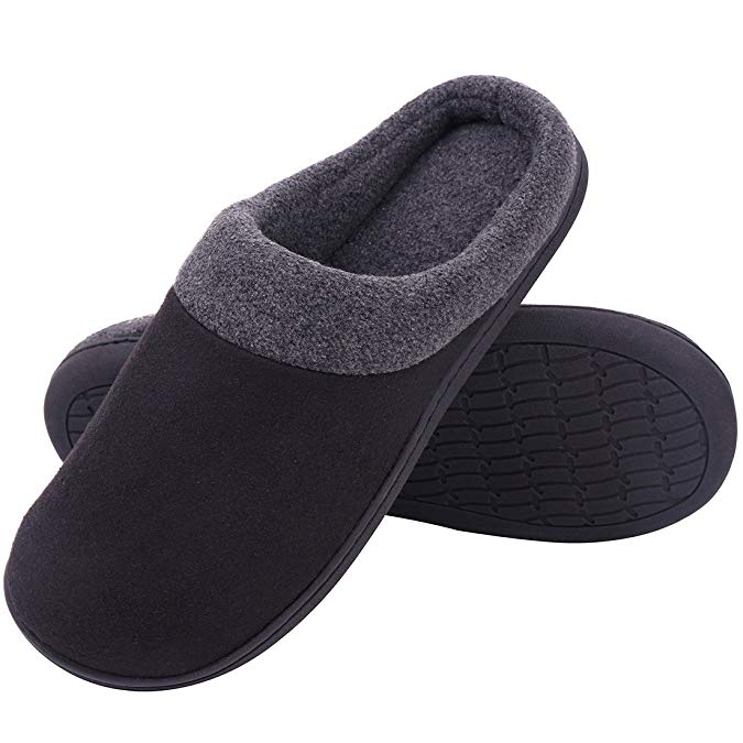 Men's Comfort Woolen Fabric Anti-Slip House Slippers, Breathable Memory Foam Indoor Shoes