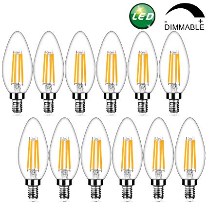 12-Pack Dimmable Candelabra E12 LED Bulbs 40Watt Equivalent, 450Lumens, B11 Vintage 4W Chandelier Light Bulbs, 2700K Warm White, Great Edison Clear Candle Lamp Style for New Year Decor