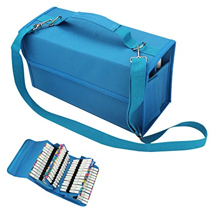 NIUTOP 80 Slots Marker Pen Case Markers Carrying Bag Holder for Primascolor Marker and Copic Sketch Marker, Permanent Paint Marker, Dry Erase Marker, Repair Marker Pen, Color Highlighter (Blue)