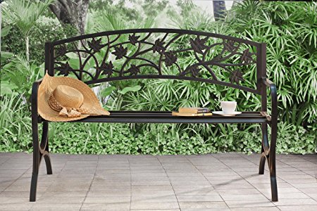 Sunjoy Maple Leaf Steel Frame Patio Garden Park Bench - Black