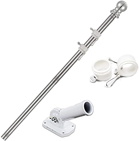 GLORYA 5ft Flag Pole with Holder - 1" American Flag Pole Kit for Outdoor - House Tangle-Free Flag Pole with Clips - Stainless Steel Wall Mounted Spinning Flag Pole for Residential and Commercial