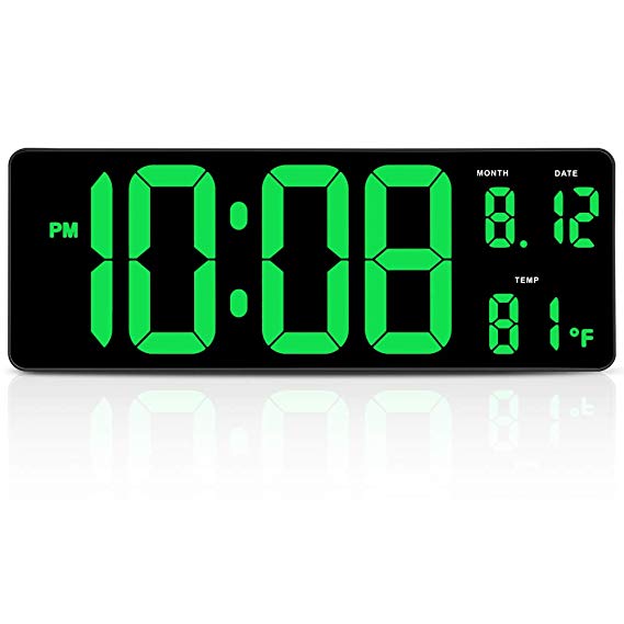 DreamSky 14.5 Inches Extra Large LED Digital Clock with Date Indoor Temperature Display, Oversized Desk Office Wall Clock with Fold Out Stand, Large Number Display, Auto DST Time Change