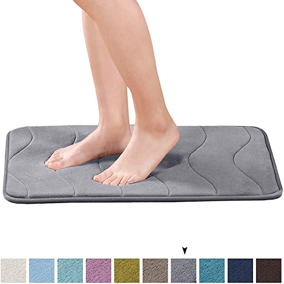 Non Slip Memory Foam Bathroom Rugs Non Slip Bath Mats Super Absorbent Extra Cozy, Foot Massage Super Absorbent Thick and Durable Bathroom Rugs/Carpets Machine-Washable and Fast Dry (Gray Waved Pattern, 17" x 24", 1 Pack )