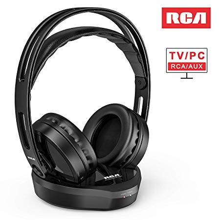 Wireless TV Headphones, RCA Over Ear Hi-Fi Stereo Headset for TV Watching PC VCD, Headphones with 2.4GHz RF Transmitter, Charging Dock for Seniors Hearing Impaired, 100ft Range, Rechargeable, Black