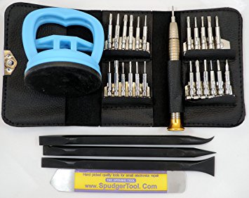 SpudgerToolCOM LCD Repair Kit w/ 24 Screwdriver Tips, Large Strong 2 1/4" Suction Cup and Spudger Mini Pry Tools For Smartphone, iPhone, Tablet, MacBook, Laptop, iPad