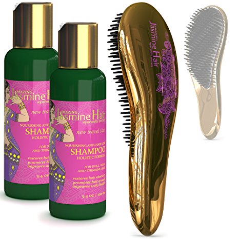 Amazing Jasmine Hair 3 Pc Set: Two Nourishing Anti-Hair Loss Shampoos For Weak Dull And Thinning Hair 3.4 Oz and Detangling Brush.