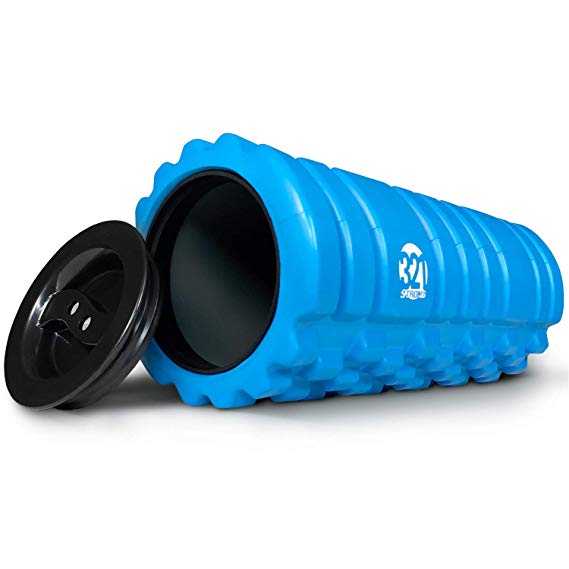 321 STRONG Foam Roller for Muscle Massage with End Caps - Store Keys, Towels, and Other Accessories - Black, Red, Blue, Pink