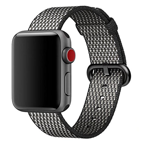 Hailan Band for Apple Watch Series 1 / 2 / 3,Newest Design Fine Woven Nylon Wrist Strap Replacement with Classic Buckle for iwatch,42mm,Black Check