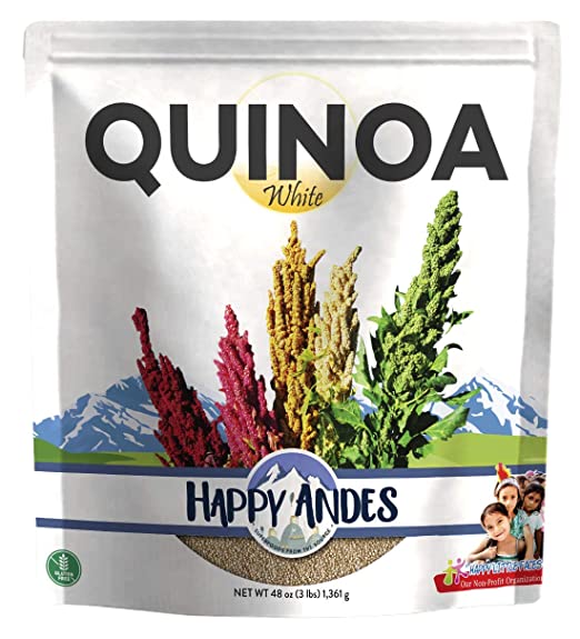 Happy Andes White Quinoa 3 lbs - Non Gluten, Whole Grain - Ready to Cook Food for Oats and Seeds Recipes - Healthy Meal with Vitamins and Protein - Best Value