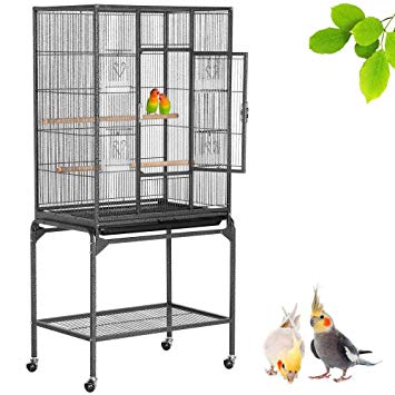 Yaheetech 53.7’’H Mobile Large Parrot Cage w/ Stand Bird Cage for Conures Parakeets Cockatiels Large Rolling Metal Pet Cage for Small Animal with Detachable Stand