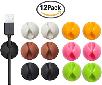 Adywe 12 Pack Desktop tough adhesive Cable Clips Holders, Cable Organizer and Cord Management System for Your Wires, Desktop Cable Organizer & Computer, Electrical, Charging or Mouse,usb cord