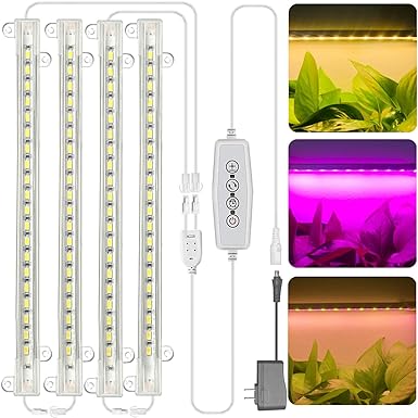Grow Light for Indoor Plants Abonnyc 96 LEDS Plant Grow Light Strips 10 Inch Warm White Light & Red Light Full Spectrum with Auto On/Off Timer Sunlike Small Grow Lamp for Hydroponics Succulent, 4 Bars