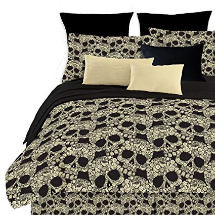 Veratex Soft Luxury Youth 100% Polyester Shell Fully Reversible 3-Piece Modern Flower Skull Comforter Set, King Size, Multicolor