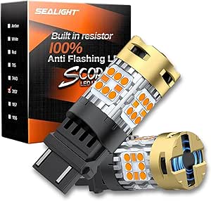 SEALIGHT CANBUS 3157 LED Bulb Amber Yellow with Built-in Resistor 3156 3157A 4057 4157 Anti Hyper Flash Error Free Front Rear Turn Signal Lights Blinker Parking Marker Lights, 2PCS