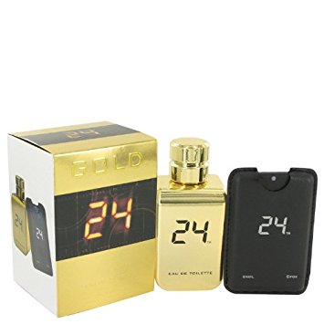 24 Gold The Fragrance Cologne By ScentStory 3.4 oz Eau De Toilette Spray + 0.8 oz Mini EDT Pocket Spray For Men - 100% AUTHENTIC