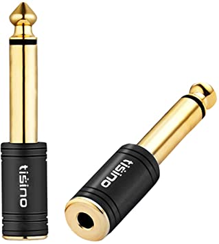 TISINO 1/4 Mono to 3.5mm Stereo Adapter, Gold Plated 6.35mm TS Male to 1/8 inch TRS Female Audio Connector - Black, 2 Pack