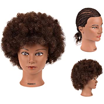 Mannequin Head 100% Human Hair Training Head Afro Hair Manikin Head African American Training Hair Head Manikin Cosmetology Doll For Hairdresser Practice Styling Braiding With Clamp Stand