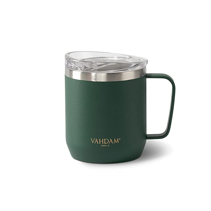 VAHDAM Drift Mug (300ml/ 10.1 oz) - Dark Green Small Reusable Mug | FDA Approved 18/8 Stainless Steel | Carry Hot & Cold Beverage | ECO-Friendly & Sustainable Tea & Coffee Mug