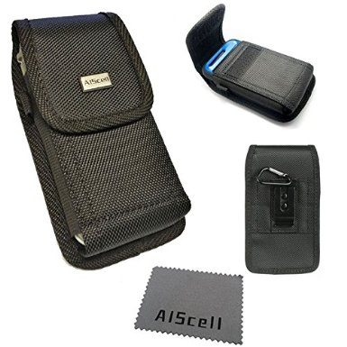 iPHONE 6S/6 Pouch {AIScell} XL Large Holster Nylon Velcro Case for iPHONE 6S/6 (4.7'' version) Lifeproof Waterproof series/Otterbox Defender/Resurgence Power Case/Mophie Juice Pack protective cover case cell Phone holster with belt loop metal clip D hook ring cleaning cloth