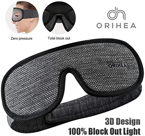 OriHea 100% Light Blocking Sleep Mask for Women & Men, Larger and Deeper 3D Contoured Eye Mask for Sleeping, Breathable and Super Soft Eye Cover, Ideal for Travel, Shift Work, Naps Black