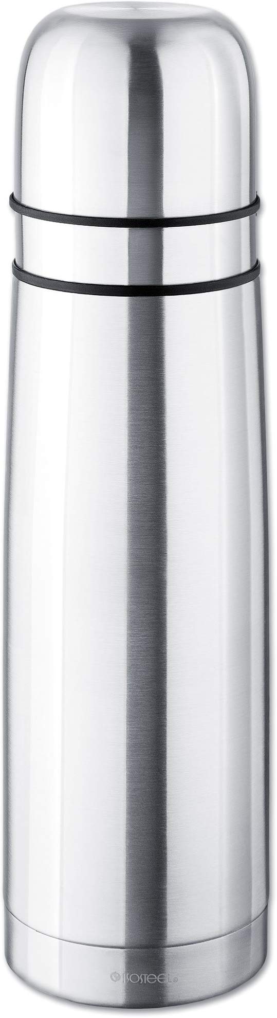 Isosteel VA-9900D 25 fl. oz, Double Walled DUO-Vacuum Flask, 2 stainless steel/plastic screw-on mugs, 18/8 Food Grade Stainless Steel