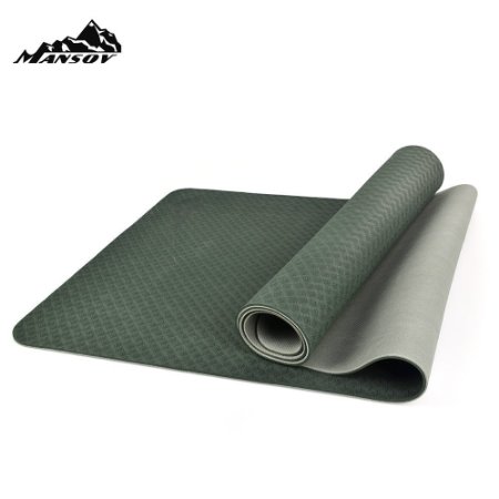 Mansov Eco-friendly Exercise Yoga Mat- 100 TPE and Rubber Material- Double Non Slip Surfaces-Ideal for Professional and Primary Use- Optimal Grip and Surprising Cushion- Free Gift Box and Carrying Strap