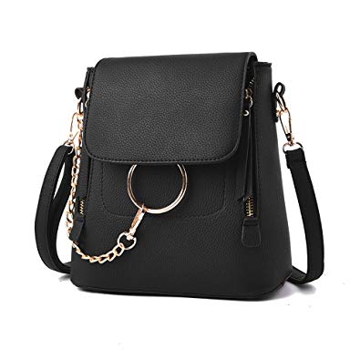 Olyphy Fashion Leather Ring Backpack Women, Designer Mini Chain Shoulder Bag Crossbody Backpack