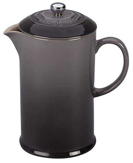 Le Creuset PG8200-107F Stoneware French Press Coffee Maker, 27 oz, Oyster