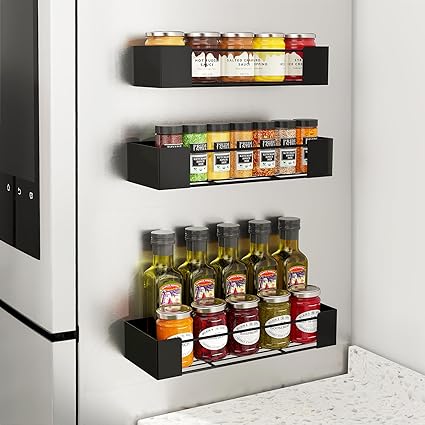 Golden Bell 3 Pack Magnetic Spice Rack Organizer, Refrigerator Magnetic Spice Shelf, Wall Mounted Seasoning holder for Home and Kitchen for Holding Spices, Jars, Bottle