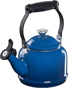 Le Creuset Enamel On Steel Demi Tea Kettle with Metal Finishes, 1.25 qt, Marseille