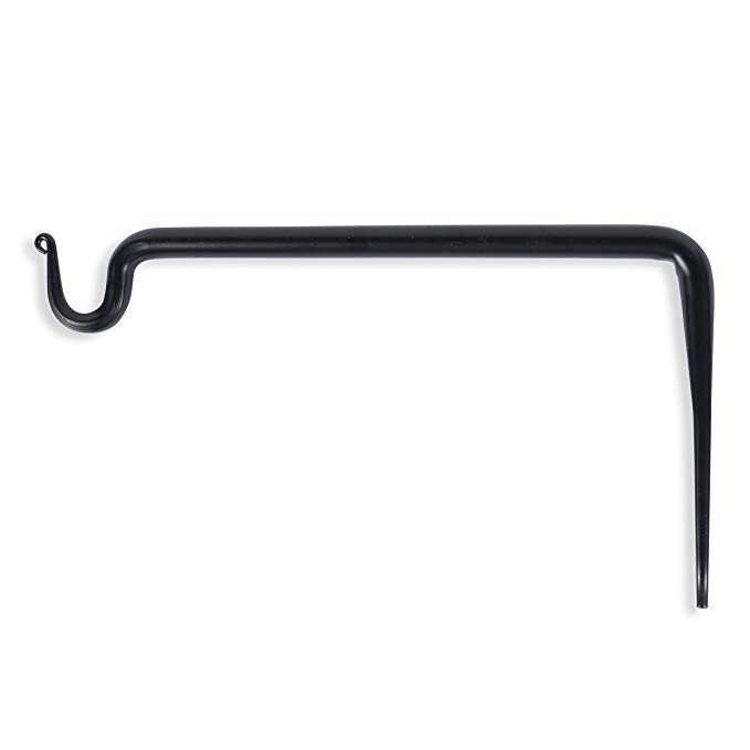 Durable Forged Wrought Iron Wall Mountable 10 Inch Bracket with Curved Hook for Planters Lanterns and Bird Feeders Black