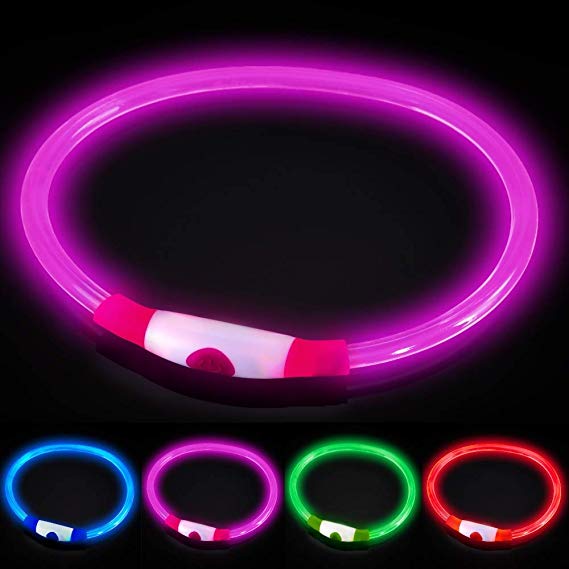 HYDE & HOUND LED Dog Collar - USB Rechargeable - Adjustable Cut to Size - Ultra Bright Colours - Glow Light Collar for Dogs - USB Rechargeable Lithium Battery - Night Visibility & Safety (Pink)