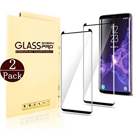 (Black)Samsung Galaxy S9 Screen Protector, Huritan [2 - Pack] Half Screen Tempered Glass Screen Protector [Case Friendly] [Anti-Scratch][Anti-Fingerprint][Bubble Free] for Samsung Galaxy S9