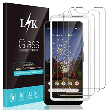 L K 3 Pack Screen Protector for Google Pixel 3a, Tempered Glass [New precise version] [Bubble Free] [Case Friendly] [Scratch Resistance] [Alignment Frame Easy Installation] Screen Protective Film