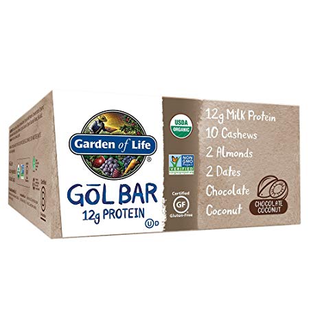 Garden of Life Organic GOL Bars – Chewy High Protein Whole Food Bar – Chocolate Coconut (12 per Carton) | Certified Organic, Non-GMO & Gluten Free, No Gluten, No Added Sugar – 12g Milk Protein