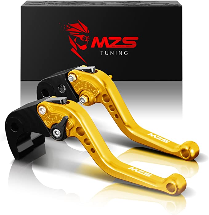 MZS Short Brake Clutch Levers Compatible with Kawasaki Z750R 2011-2012| Z1000 2007-2016| Z1000SX Tourer 2011-2016| NINJA 1000 2011-2016| ZX6R ZX636 2007-2018| ZX10R 2006-2015 Gold