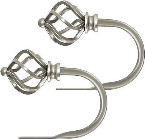 KAMANINA Decorative Curtain Drapery Holdbacks Twisted Cage Finials, Antique Silver(1 Pair/2 Pack), Small