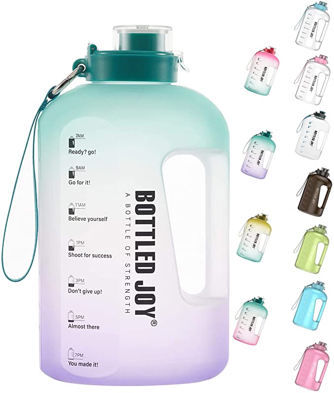 BOTTLED JOY Half Gallon Water Bottle, BPA Free 75oz Large Water Bottle Hydration with Motivational Time Mark Leak-Proof Drinking 2.2L Water Bottle for Camping Workouts and Outdoor