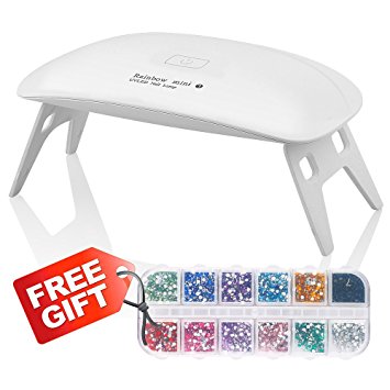 HailiCare Mini 5W LED UV Nail Lamp Portable Nail Dryer - One-button Control- 45S, 60S Curing LED Gel Nail Polish for Nail Art at Home and Salon, with Bonus Glitter Rhinestones Tips