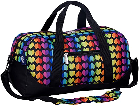 Wildkin Kids Overnighter Duffel Bag for Boys and Girls, Carry-On Size and Perfect for After-School Practice or Weekend Overnight Travel, Measures 18x9x9 Inches, BPA-free (Rainbow Hearts)