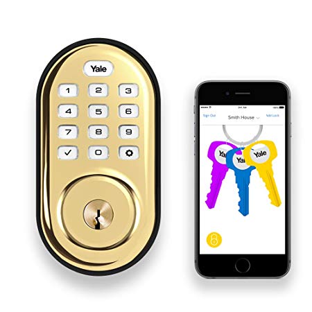 Yale Security YRD416-NR-605 Yale Assure Lock Push Button Deadbolt with Bluetooth in Polished Brass-Use Your Smartphone as Your Key