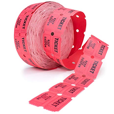 2000 Red Two Part Double Roll Raffle Tickets 50/50 by Midway Monsters