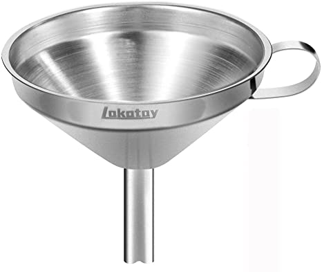 Lakatay 5-Inch Food Grade Stainless Steel Kitchen Funnel with Strainer Filter for Transferring of Liquid Dry Ingredients and Metal Cooking Funnel—Silver