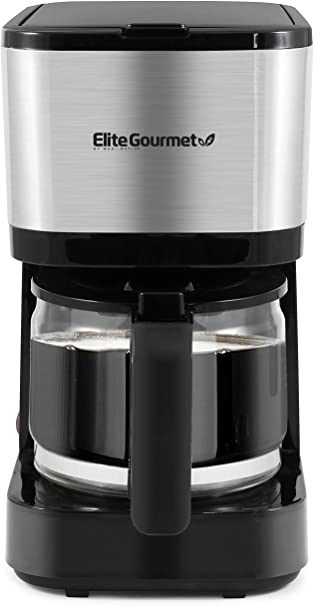 Elite Gourmet Automatic Brew & Drip Coffee Maker, with Pause N Serve, Reusable Filter, On/Off Switch, Water Level Indicator, 5-Cup, Stainless Steel