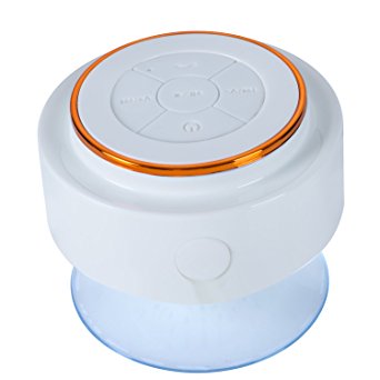 KONG KIM IPX7 100% Waterproof & Dust-proof Floating Bluetooth Shower Speaker - Compatible with all Bluetooth devices including iPhone 7, 6s, and Samsung devices (White & Orange)