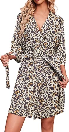 Ekouaer Robes for Women Waffle Knit Bathrobe Soft Lightweight Knee Length Loungewear S-XXL