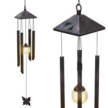 Sorbus Wind Chime – Tubular Decorative Outdoor Garden Accent Soothing Musical Bell Sounds – Great Front Door, Home, Deck, Patio Garden, Metal (Wind Chime - Solar Color Changing)