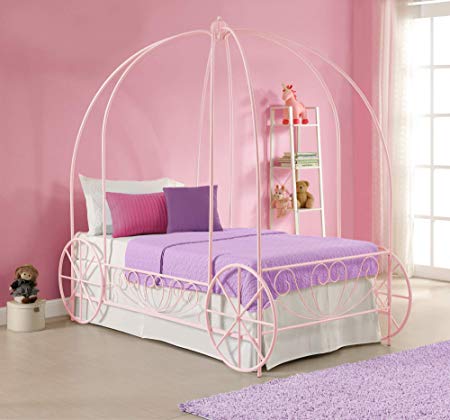 DHP Metal Carriage Bed, Fairy Tale Bed Frame, Shabby-Chic Style, Twin, Pink